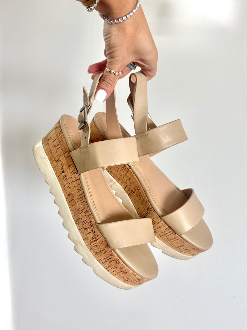 Platform cork tan beige nude cork sandals Slingback strap Madden girl